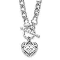Sterling Silver Polished with Heart Charm Necklace