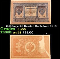 1898 Imperial Russia 1 Ruble Note P# 1D Grades Cho