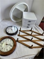Clocks, Mirror, wood hanging rack