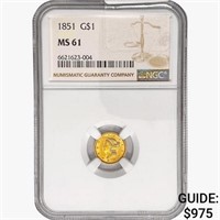 1851 Rare Gold Dollar NGC MS61