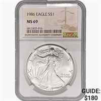 1986 Silver Eagle NGC MS69