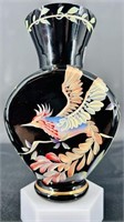 Fenton Ebony HP Vase Bird of Paradise by: M