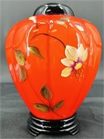 Fenton Lacquer Persimmon Overlay HP Ginger Jar