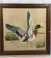 Framed Embroidered  Waterfowl Tapestry