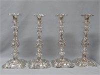 4 silver plate candlesticks, 12 1/4" high