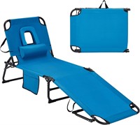 Folding Patio Lounge Chair with Face Hole, 300lbs