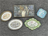 5 pc. Lot of Cloisonne, Enamel and Stone Inlay