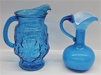 (X) Anchor Hocking Blue Daisy Pitcher 10" And