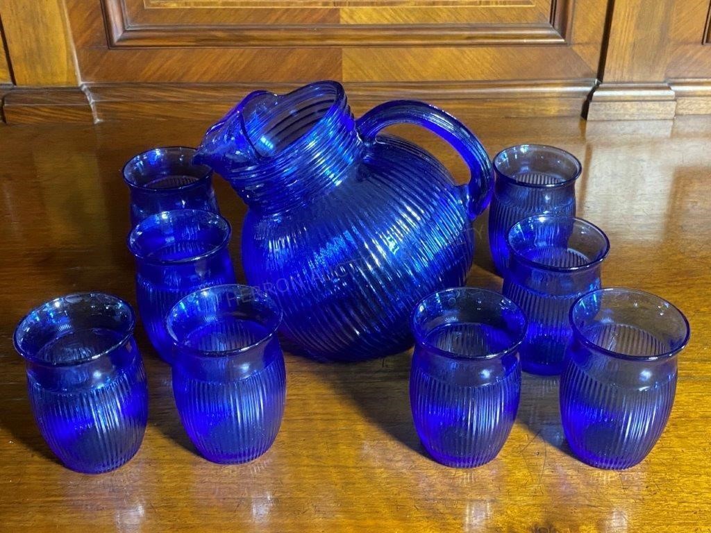 Cobalt Blue Pitcher & Glasses