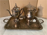 Silver Plate Coffee Teapots on Handled Teay