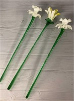 (3) Tall Glass Flowers