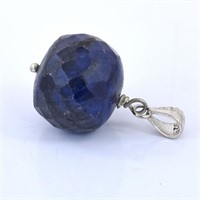 56cts Blue Sapphire Bead Pendant with 925 Silver C