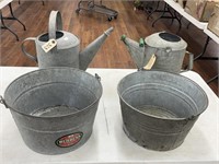 (2) Galvanized Buckets, (2) Watering Cans