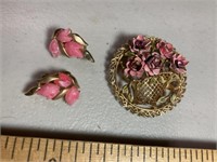 Vintage pin and Trifari earrings
