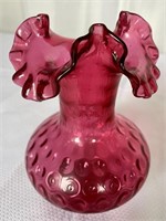 Fenton Cranberry 7.5" Reverse Dot Ruffled Vase