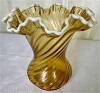 Fenton Amber Snow Crest 8.5" Ruffled Edge Vase