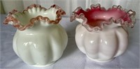 Fenton Pink Ruffled Edge 5.5" Milk Glass Vases