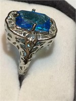 Outstanding 1900s Filligree Blue Topaz Ring
