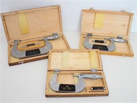 (3) Micrometers in Wooden Cases