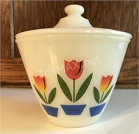 Vintage Fire King Tulip Grease Jar with Lid