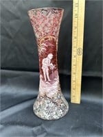 Stunning Victorian Mary Gregory vase with silver