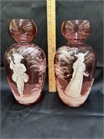 Beautiful pair of Mary Gregory vases