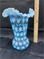 Tall coin spot opalescent blue vase