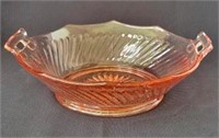 VTG Pink Depression Glass Bowl w/ Handles