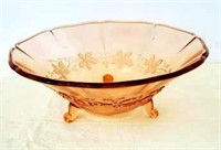VTG Pink Depression Glass Tri-Footed Bowl