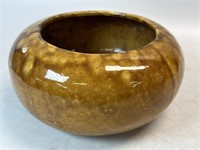 MCM Brown Drip Glaze Pottery Globe Planter Bowl