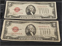 2- 1928- D Red Seal $2 Dollar Bills