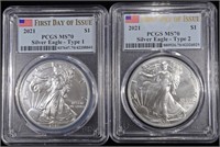 2021 T-1 & 2021 T-2 AMERICAN SILVER EAGLES PCGS