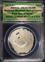 2014-P PROOF SILV BASEBALL COMM $1 ANACS PR70 DCAM