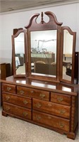 64” wide dresser with side panels mirror, 7