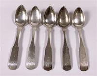 5 coin silver teaspoons, 84g, Wallace & Beggs,