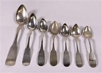 7 coin silver spoons, 158g, T.A. Boullt / Johnston