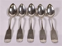 5 coin silver spoons, 214g, R&W Wilson,