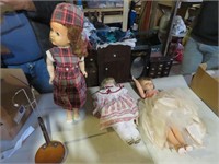 2 PORCELAIN DOLLS AND DOLL ON STAND