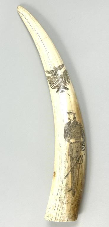 Antique Scrimshaw Soldier & Eagle w/ Shield.