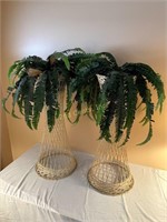 2 Plant Stands With Artificial Plants.