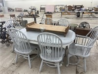 Painted Dining Table w/ 6 Chairs & 2 Leafs