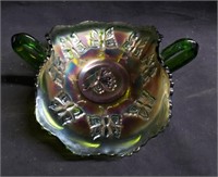 Vintage carnival glass green butterfly dish with