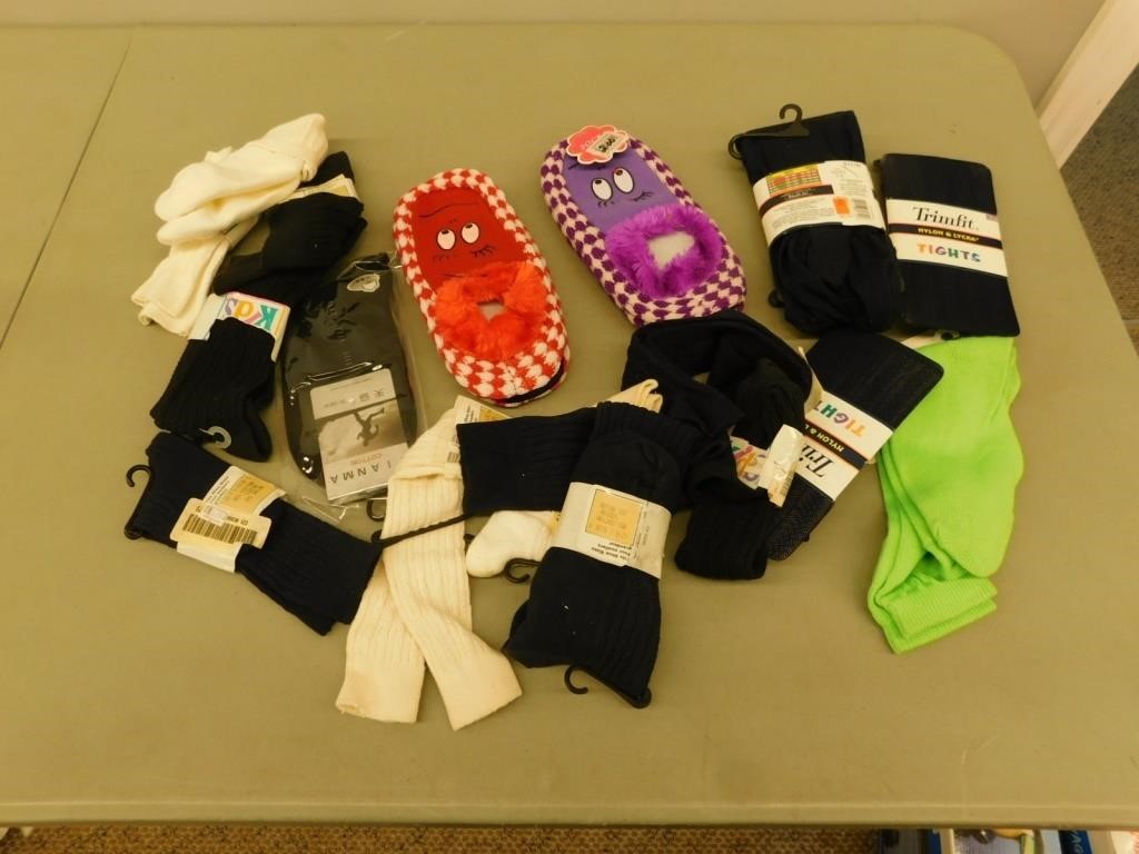Assorted slippers and socks various sizes
