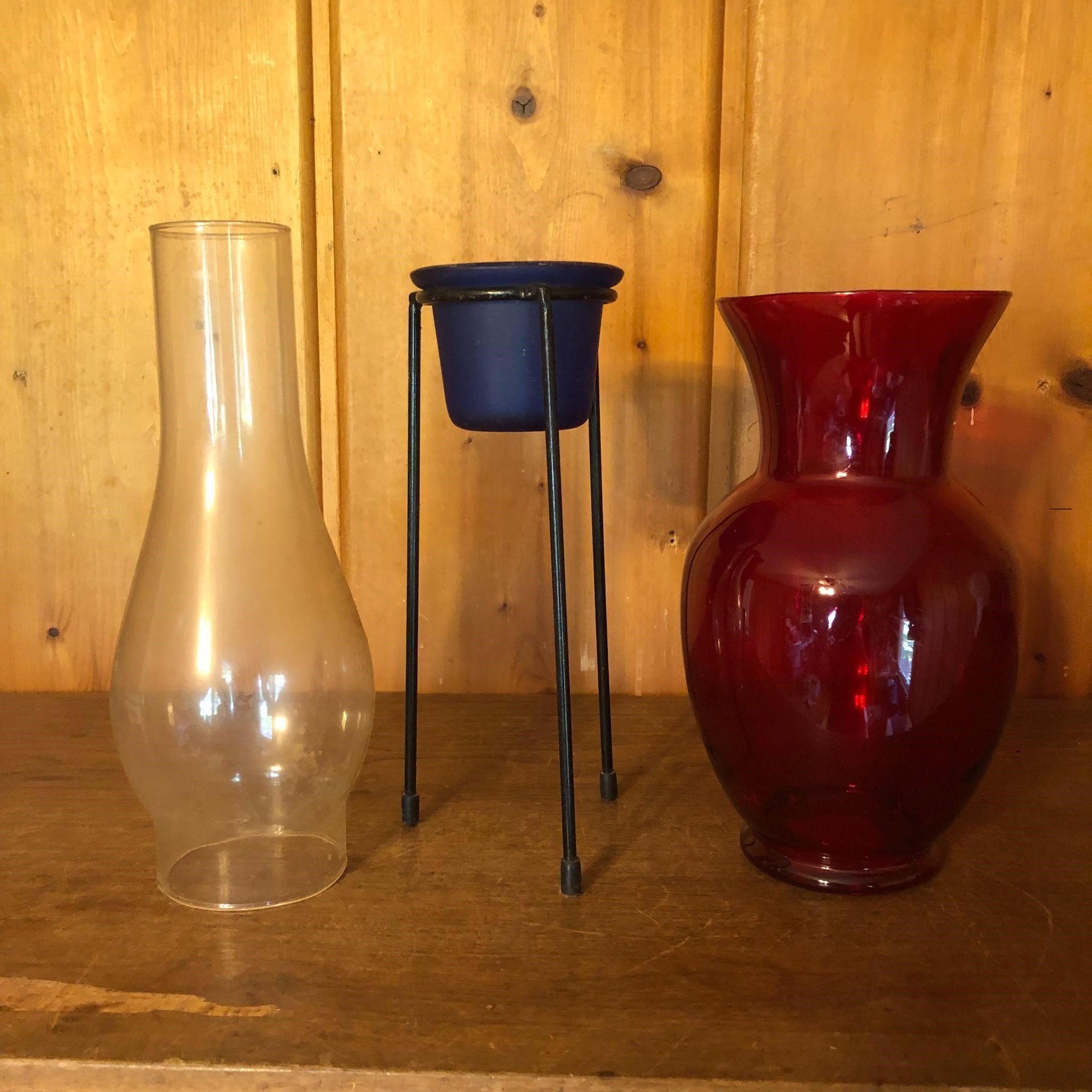 Lot with Vase, Candle Holder & Lamp Globe