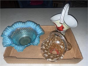 Carnival basket, hobnail bowl, decorative ceramic