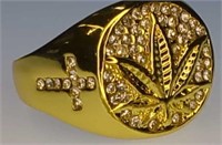 Marijuana leaf bling ring size 12