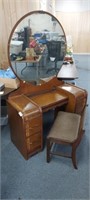 NICE ANTIQUE VANITY WITH MIRROR AND STOOL