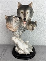 10.5in 3 Wolf Head Collectible Statue