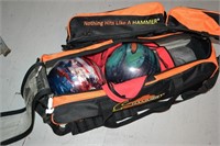 Two Bowling Balls in Bag, Hammer and Brunswick