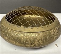 Vintage Engraved Brass Burn Pot Incense 8”